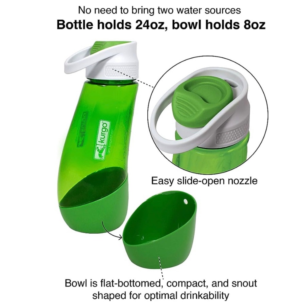 Kurgo Gourd H2O PET Travel Water Bottle & Bowl Grass Green DOG /CAT PBA Free NEW